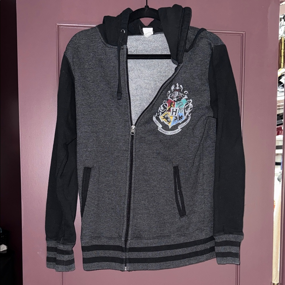 Gray and Black Hogwarts Crest Hoodie